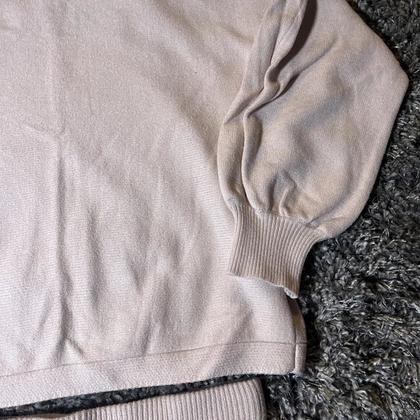 Bluivy Loungewear Sweater & Short Pajama Set Women’s Medium Beige EUC