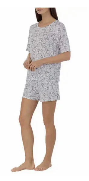 NEW Disney Women's 2 Piece Short Pajama Set Small Gray Mickey Mouse