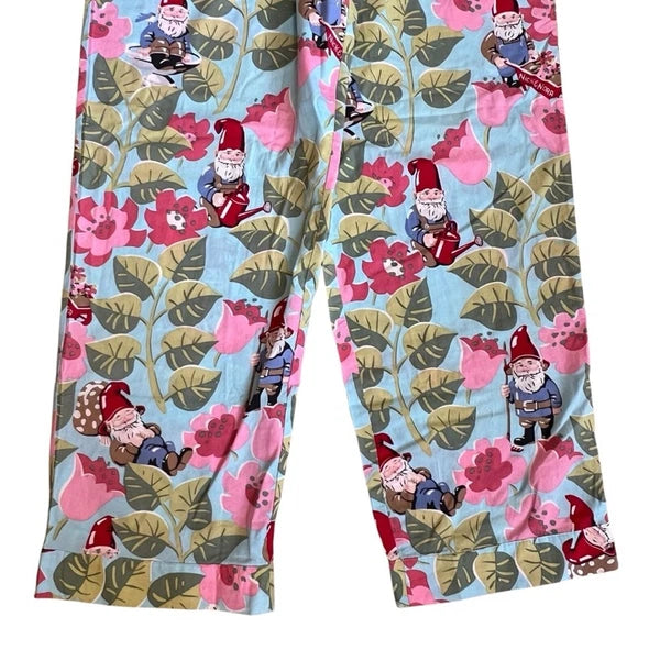 Nick Nora Sz S NWT Spring Pajama Set VTG Floral Garden Gnome Cotton Logo Branded
