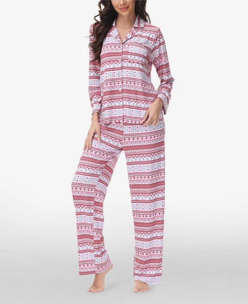 Beautyrest Women's Printed Long Sleeve Notch-Collar Pajama Set, 2 Piece SZ M NWT