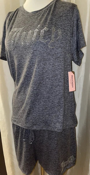 NEW Juicy Couture Crystal “Juicy” Logo PJ/Lounge Short Set Size XL Dark Heather