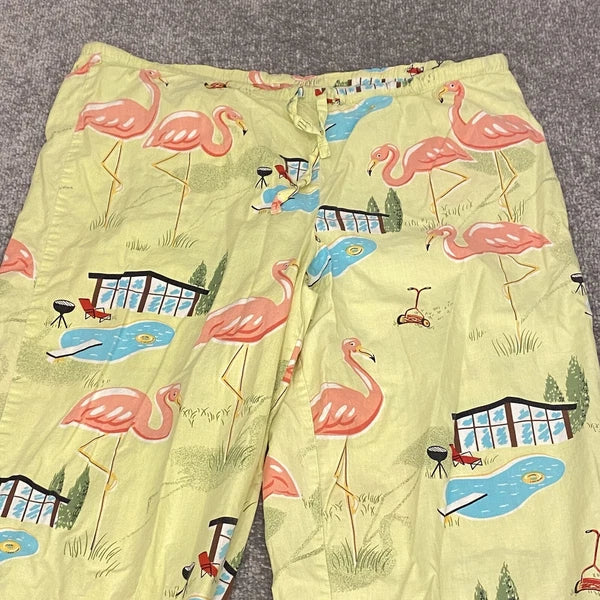 Nick And Nora Pajama Set Womens Small Flamingo Print Pool Top Capris