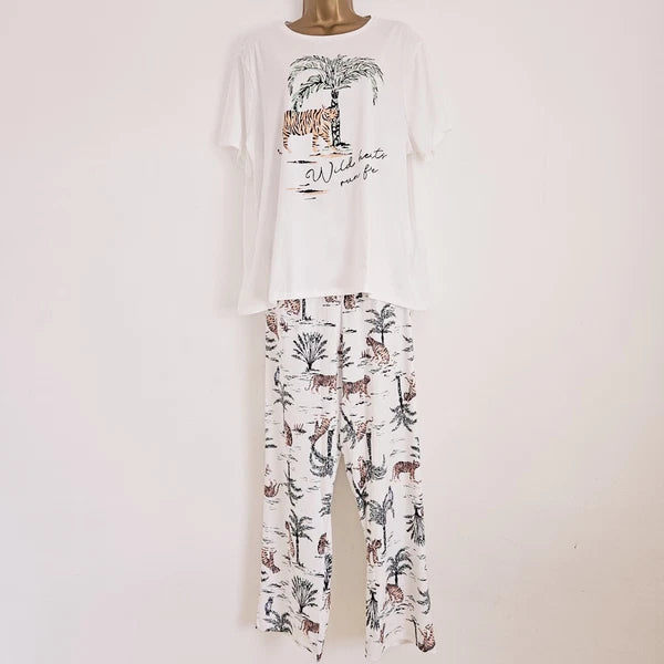 NEW JD Williams Plus Size 16-34 Tiger Print Soft Pyjama 2 Piece Set Top Bottoms