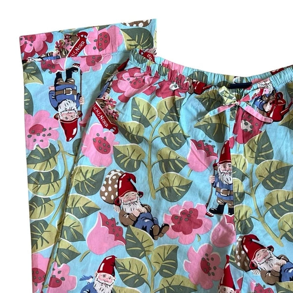 Nick Nora Sz S NWT Spring Pajama Set VTG Floral Garden Gnome Cotton Logo Branded