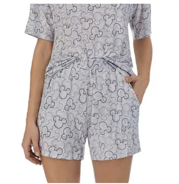 NEW Disney Women's 2 Piece Short Pajama Set Small Gray Mickey Mouse