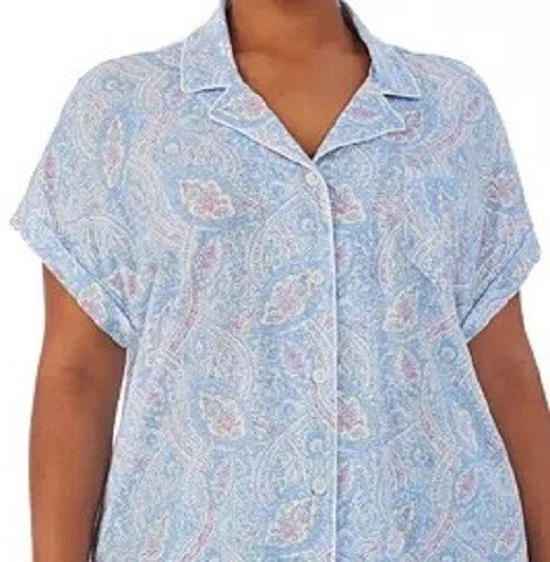 New RALPH LAUREN Paisley 2 Pc Short Sleeve Top & Capri Pants Pajama Set $78 3X