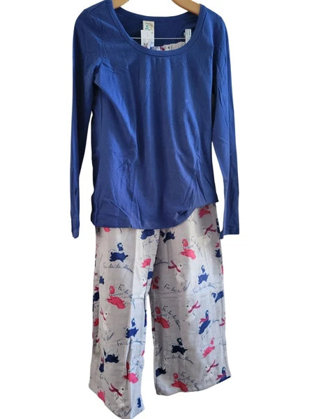 Munki Munki Blue pajama llama print 2 piece set size Medium New