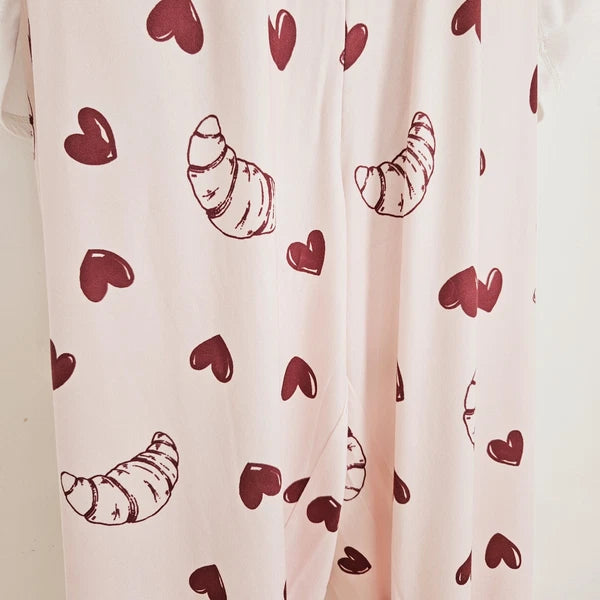 NEW Simply Be Plus Size 16-34 Croissant Print Pink Pyjama 2 Piece Set Top Bottom