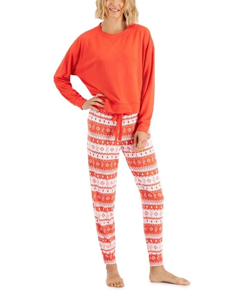 Jenni Women's 2-Piece Pajama Set, Papaya Punch Fair Isle, Small