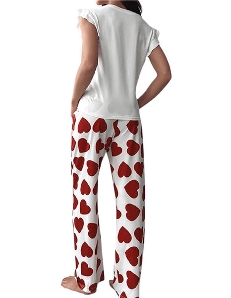 NWT Women’s Nightwear Pajama Set Red & White Hearts Size Medium