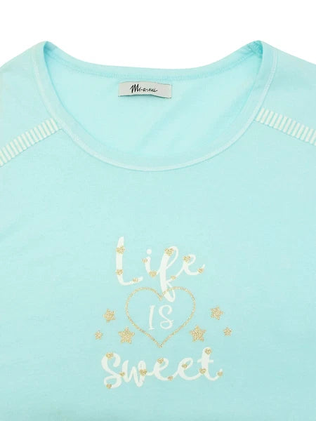 Italian Mi-a-mi Aqua Cotton Heart Frill Trim Shorts Pyjama Set 10 12 14 16 20