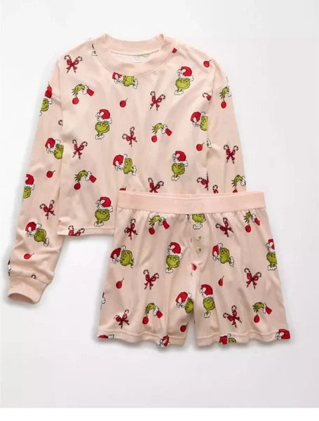 Ae American Eagle Grinch Candy Cane Plush Pj Pajama Set W-XL Christmas