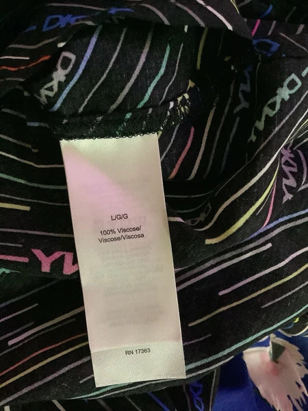 DKNY Sleep SET Women's Size L Short Sleeve Top Matching Shorts Black Multicolor