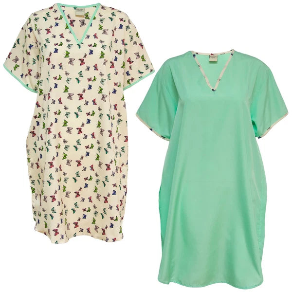 Gold Coast Women's Satin Sleepshirt Nightgown 2pc Set Butterfly Print/Aqua, 2XL