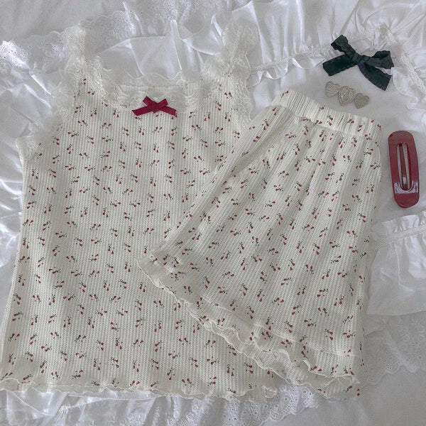 Bear/Rose/Lilac Women's Pajamas Sets Vest & Shorts 2PCS Set Summer Sleepwear