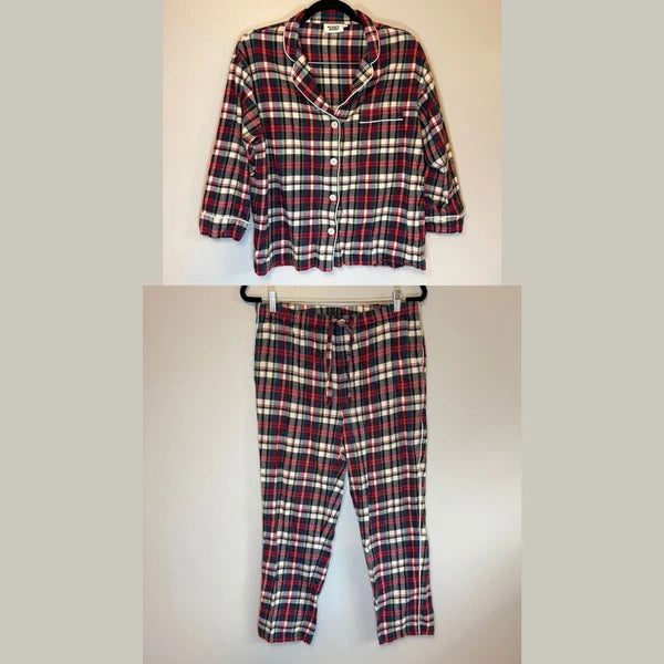 Sleepy Jones Women's Plaid Flannel Cotton Pajama Set Size M