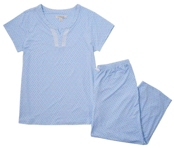NWT ELLEN TRACY BLUE FLORAL GEOMETRIC 2 PIECE PAJAMAS CAPRI PANTS SET 2X 2XL $60