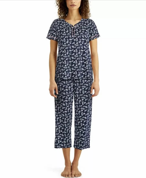 Charter Club Women's XS Fluttered Flora Short Sleeves Capri Pants Pajama Set New