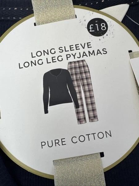Marks and Spencer Pure Cotton Long Sleeve Long Leg Pyjamas Size 20