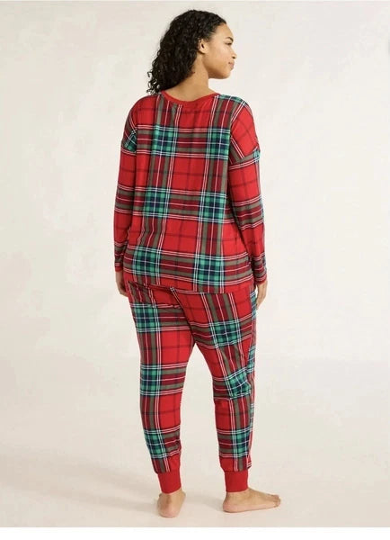 Joyspun Women's Size XL (16-18) Plaid Pajama Set "Merry" Red 2-piece Christmas