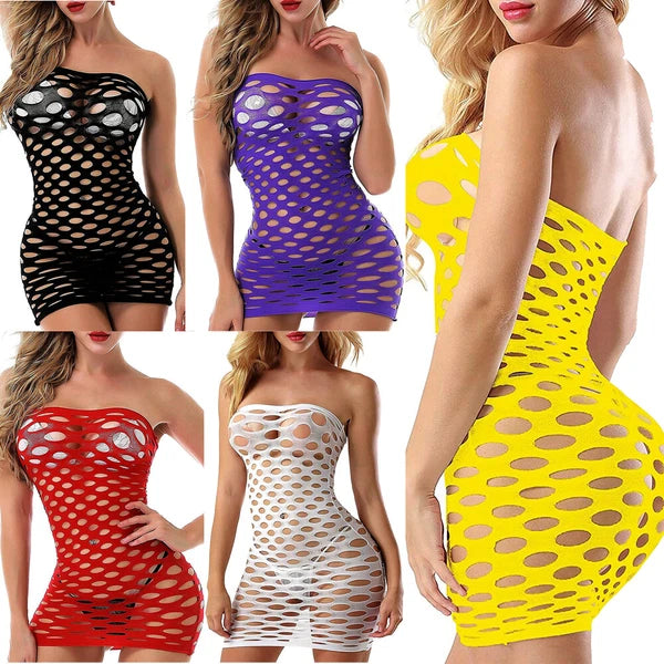 Sexy Women Fishnet Lingerie Sleepwear One Size One Piece Babydoll Mini Dress US