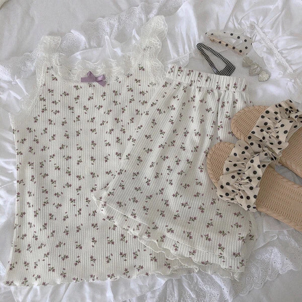 Bear/Rose/Lilac Women's Pajamas Sets Vest & Shorts 2PCS Set Summer Sleepwear
