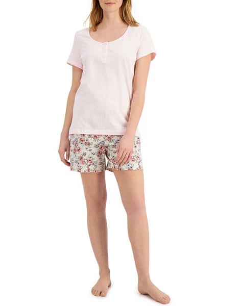 CHARTER CLUB Women's 2-Piece Cotton Henley & Shorts Pajamas sz XS X-Small Pink
