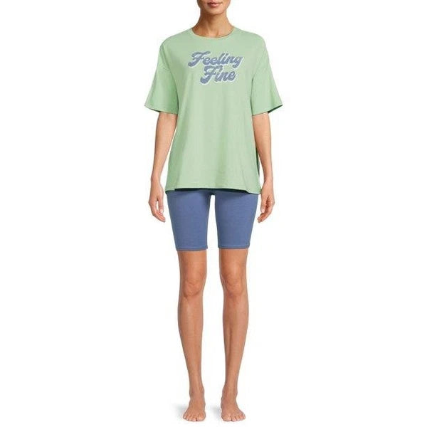 NEW NWOT Blue & Green Small (4-6) Bike Shorts & Shirt 2 Pc Pajama Lounge Set