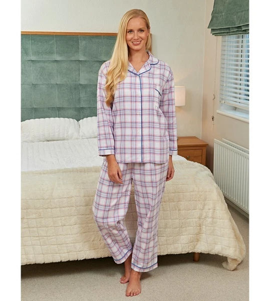 Blue Sea by Champion Ladies Brushed Cotton Pyjama Set Size 12-14 Check Pink Blue
