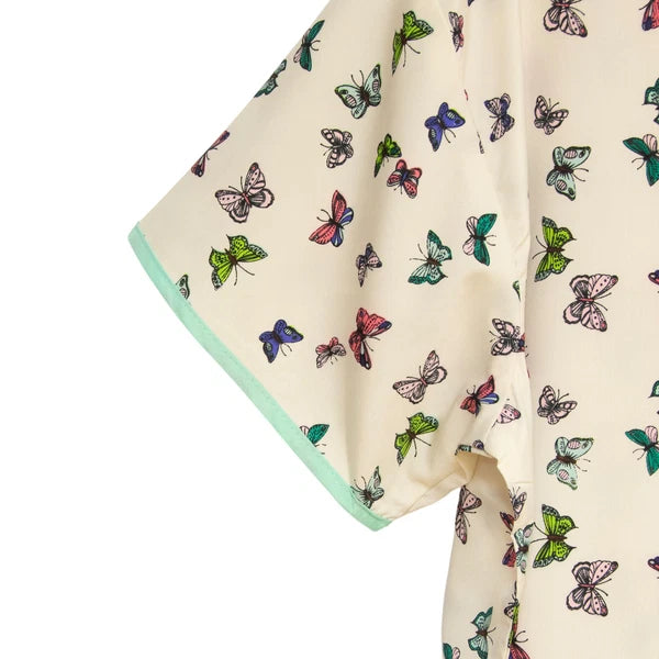 Gold Coast Women's Satin Sleepshirt Nightgown 2pc Set Butterfly Print/Aqua, 2XL