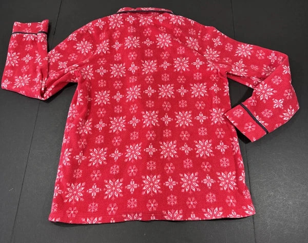 Anne Klein Holiday Pajama Pants Set Long Sleeve Button Up Red Fleece PJs Large