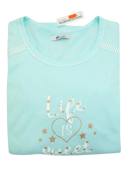 Italian Mi-a-mi Aqua Cotton Heart Frill Trim Shorts Pyjama Set 10 12 14 16 20
