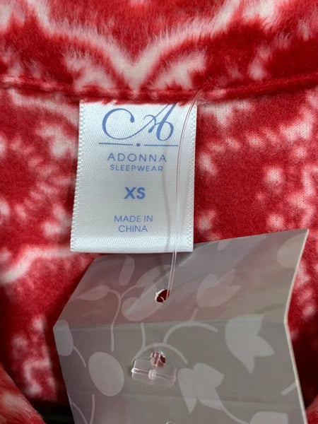 Adonna Fleece Pant Pajama Set Women's Sz XS Red White Long Sleeve Button Pocket