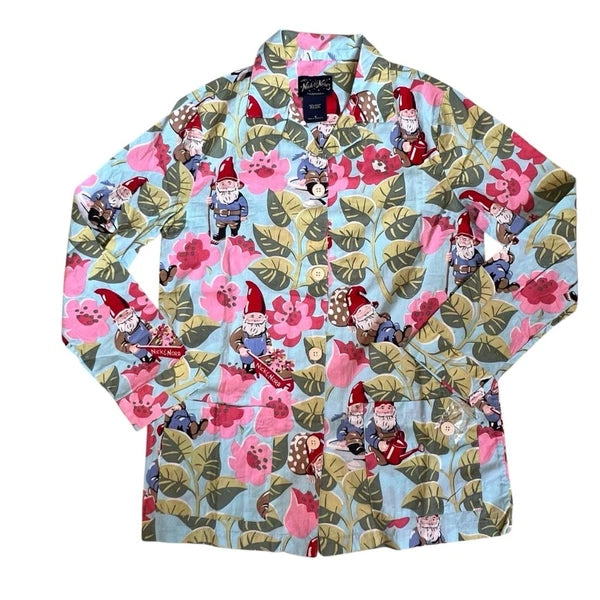 Nick Nora Sz S NWT Spring Pajama Set VTG Floral Garden Gnome Cotton Logo Branded