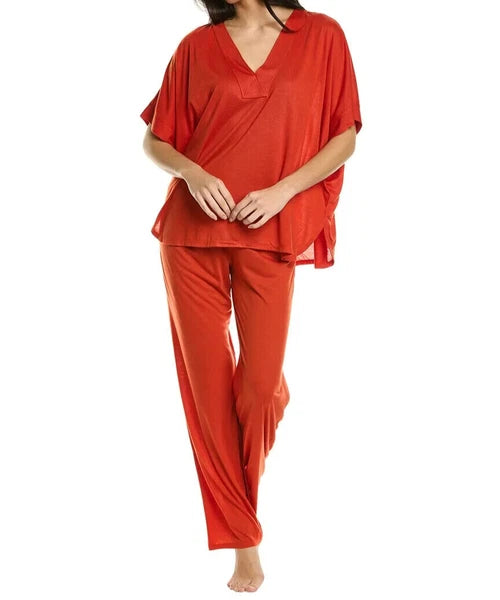 NWT N Natori Pumpkin ORANGE SPICE Congo JERSEY KNIT Kimono Pajama/Lounge Set M