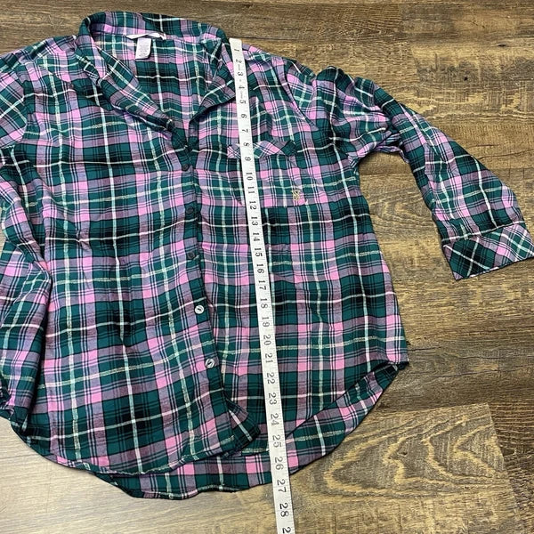 Victoria’s Secret PJ Set Thin Lightweight Flannel Plaid Green Pink Womens Large