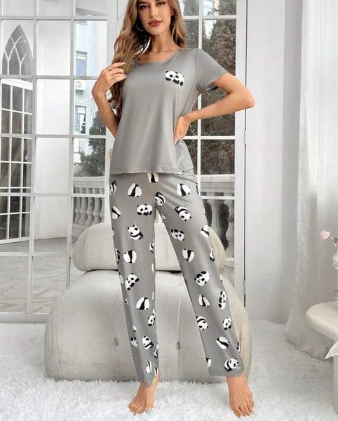 PANDA Women's Ladies Pyjamas PJs Gift Novelty Size 8 10 12/14 16 grey