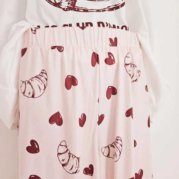 NEW Simply Be Plus Size 16-34 Croissant Print Pink Pyjama 2 Piece Set Top Bottom