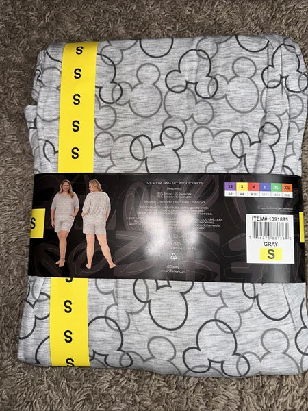 NEW Disney Women's 2 Piece Short Pajama Set Small Gray Mickey Mouse