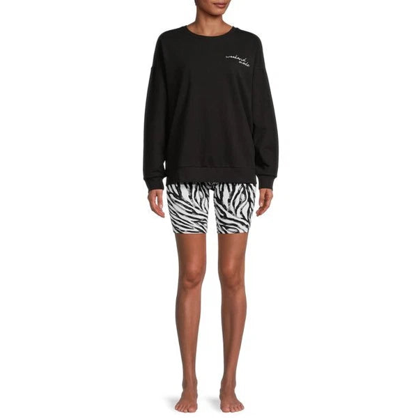 Secret Treasures Women's Long Sleeve Top & Bike Shorts Lounge Set Black XL(16-18