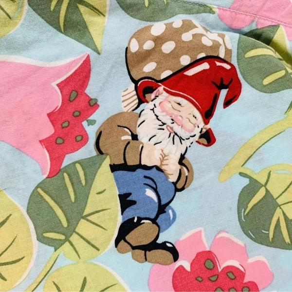 Nick Nora Sz S NWT Spring Pajama Set VTG Floral Garden Gnome Cotton Logo Branded