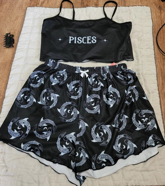 New Romwe Pisces Pajama Sleep Set Crop Top / High Waist Small