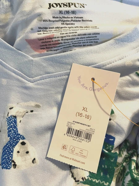 Joyspun Womens Size XL (16-18) Polar Bear Christmas Pajama Set 2-pc w Pockets