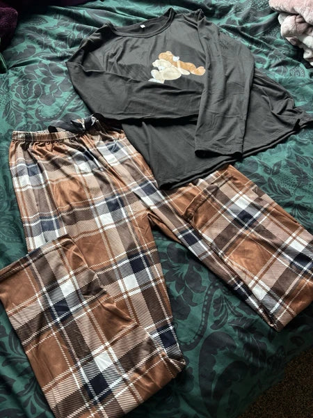 Brown Checked Pj Set