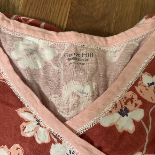 GARNET HILL Organic Cotton Asian Wrap Cropped Pajama Set SIZE Small Floral