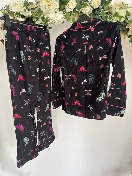JOULES Sleeptight Light Pyjamas Womens PJS SET Size S & L Black Bugs NEW OZ63
