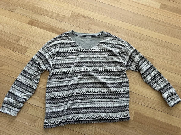 Nautica Womens Silky Fleece Pajama Set Size Large Gray/White Patterned