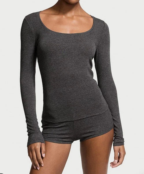 Victoria Secret Women's Ribbed Modal Henley Short Pyjamas Set Colour Grey Size S