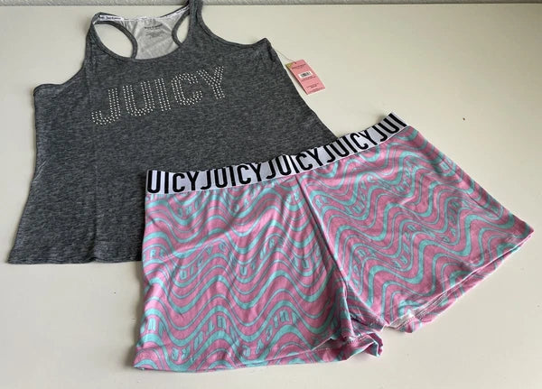 Juicy Couture Pajama Set JC7449T  Women’s Sz L Grey Swirl Shorts Lounge NEW
