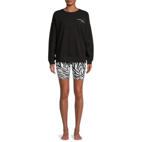 Secret Treasures Women's Long Sleeve Top & Bike Shorts Lounge Set Black XL(16-18
